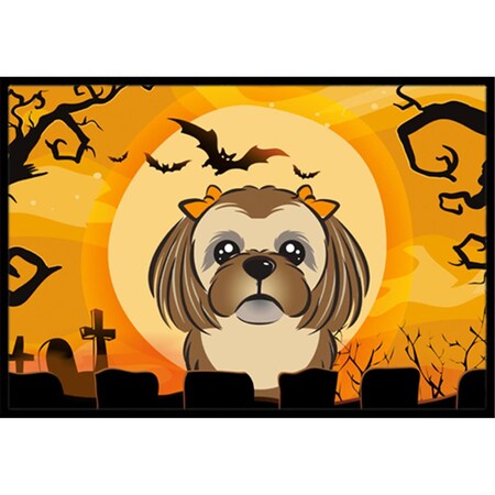 Carolines Treasures Halloween Chocolate Brown Shih Tzu Indoor and Outdoor Mat- 18 x 27 in. BB1807MAT